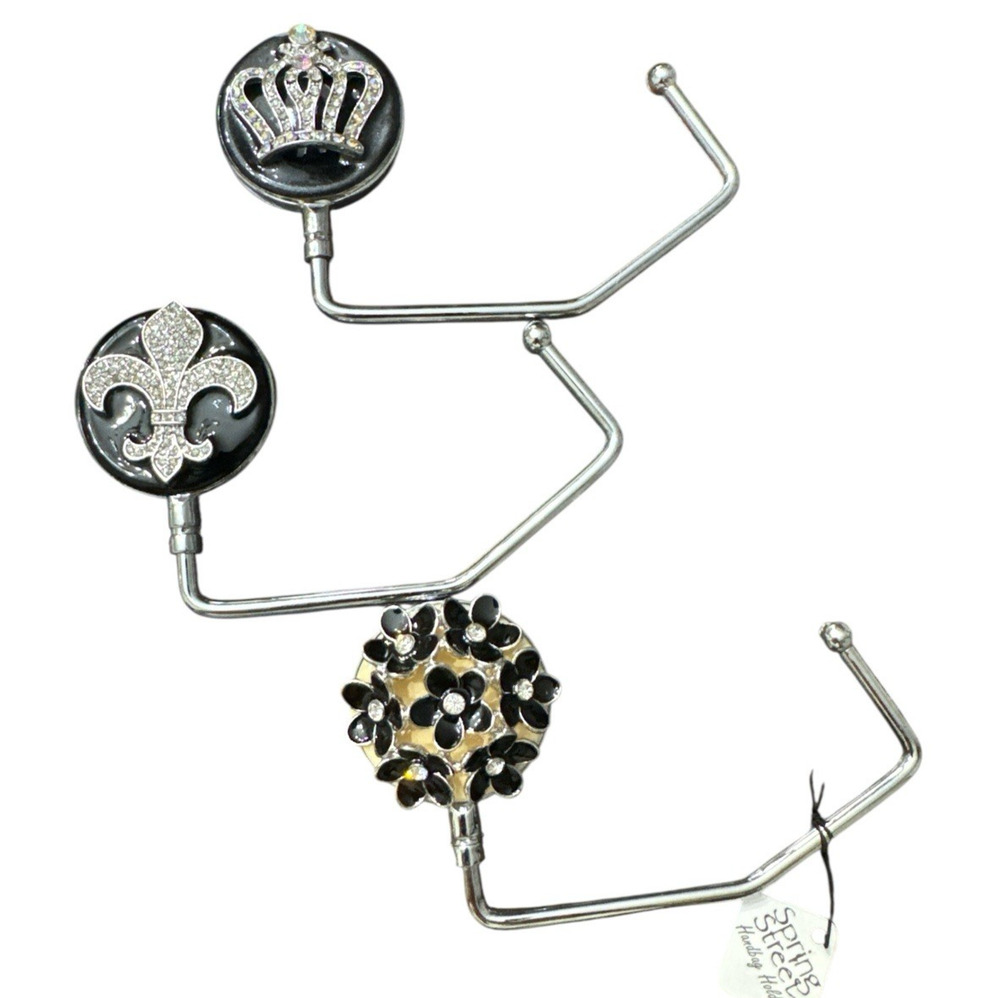 SPRING STREET DESIGN SET OF 3 CRYSTAL HANDBAG HOLDERS PURSE HOOKS NEW GIFT